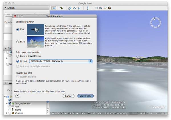 Google Earth Flight Simulator